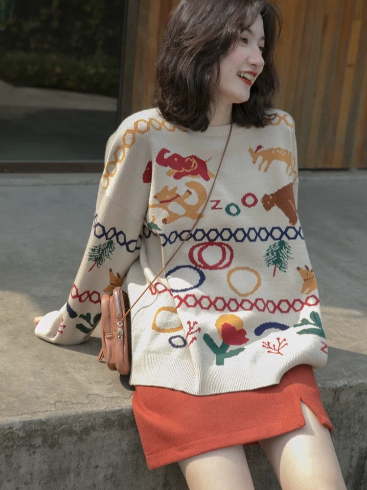 Hello Canon Original double-sided jacquard Christmas sweater for women, loose outerwear, 2023 new lazy style sweater