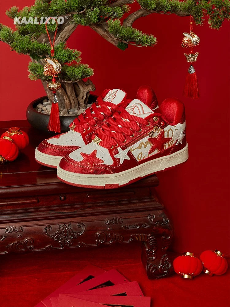 Kaalixto New Year limited edition star shoes sneakers national trend autumn and winter new men and women fashionable versatile casual low-top shoes
