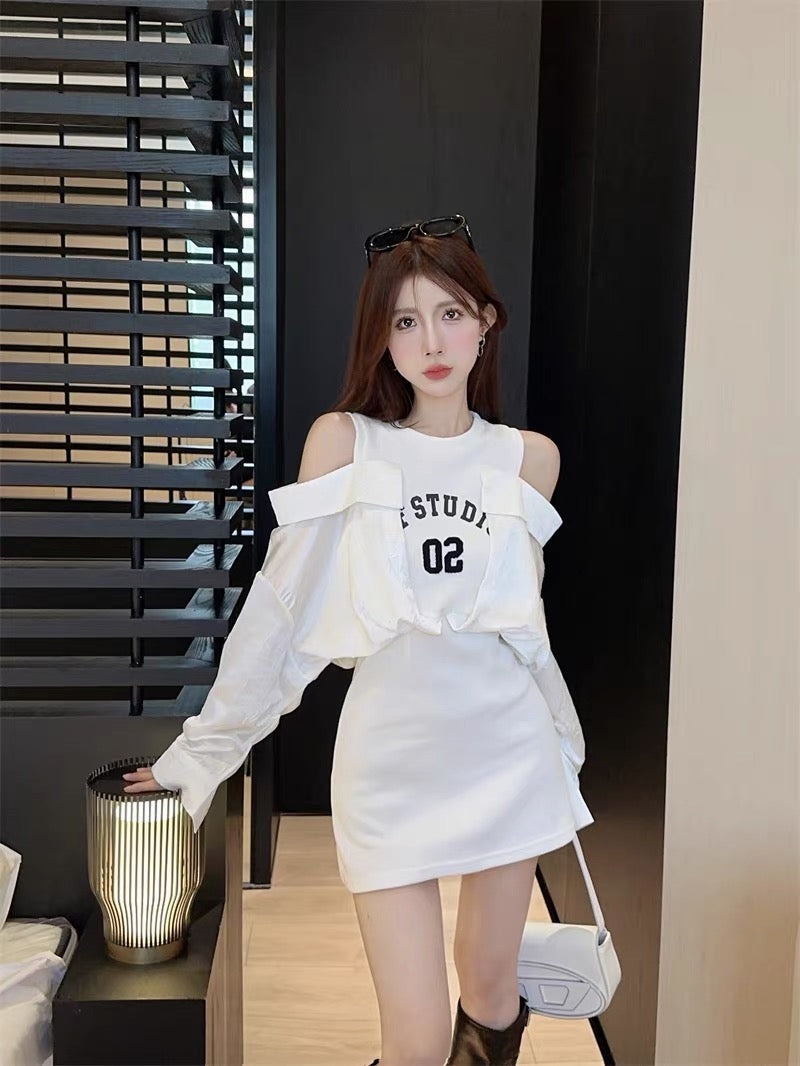 Vest stitching strapless shirt dress female early autumn hot girl sexy   Lee Nhi Boutique