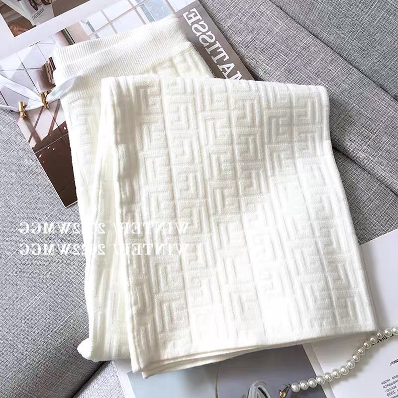 YLSZ Customized ~ White Wide Leg Pants Spring and Autumn 2023 New Knitted Pants High Waist Draping Granny Pants Casual Pants (P123)