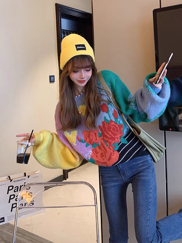 High-end tie-dyed loose knitted sweater for women mature lady style autumn and winter thickened casual chic top ins T3450