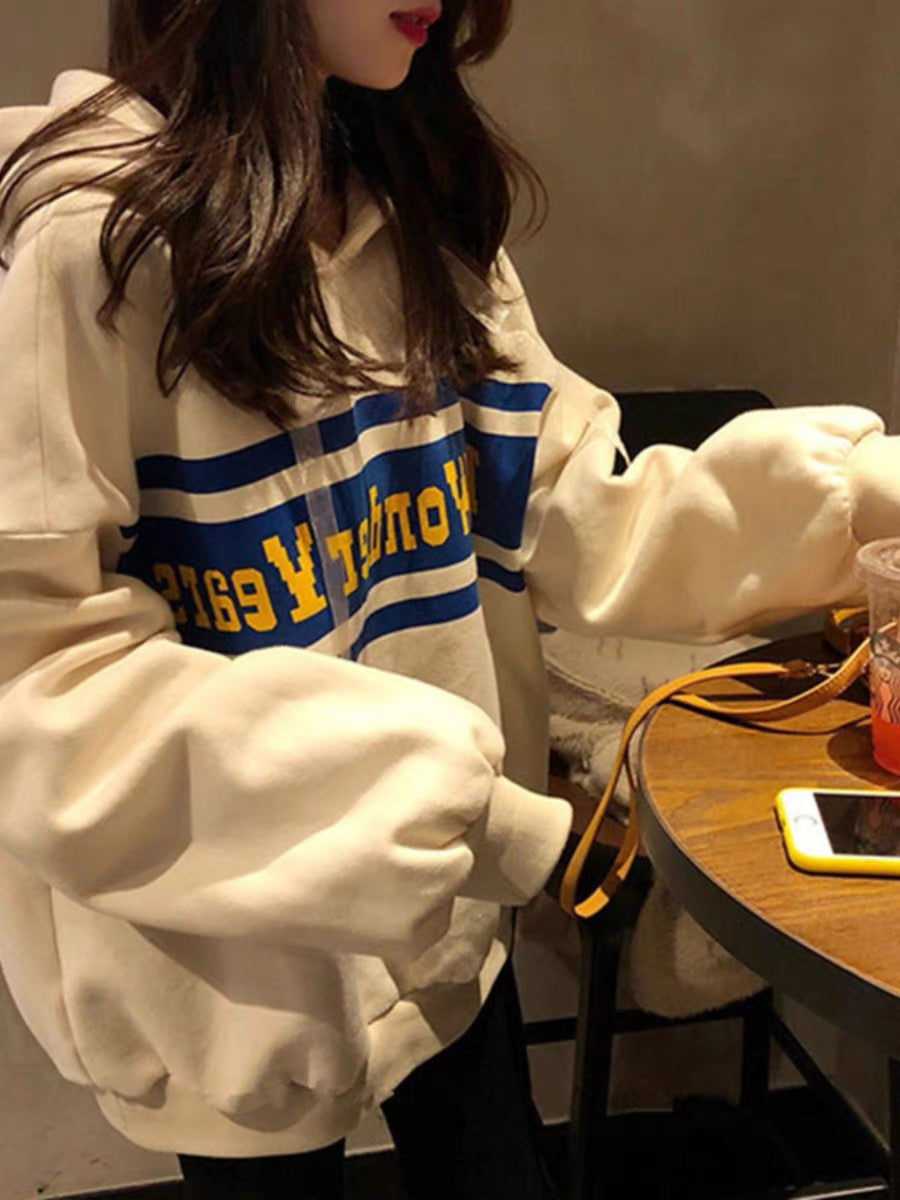 Hooded sweatshirt for women spring and autumn thick 2023 new internet celebrity style loose lazy bf style Korean style jacket for women ins