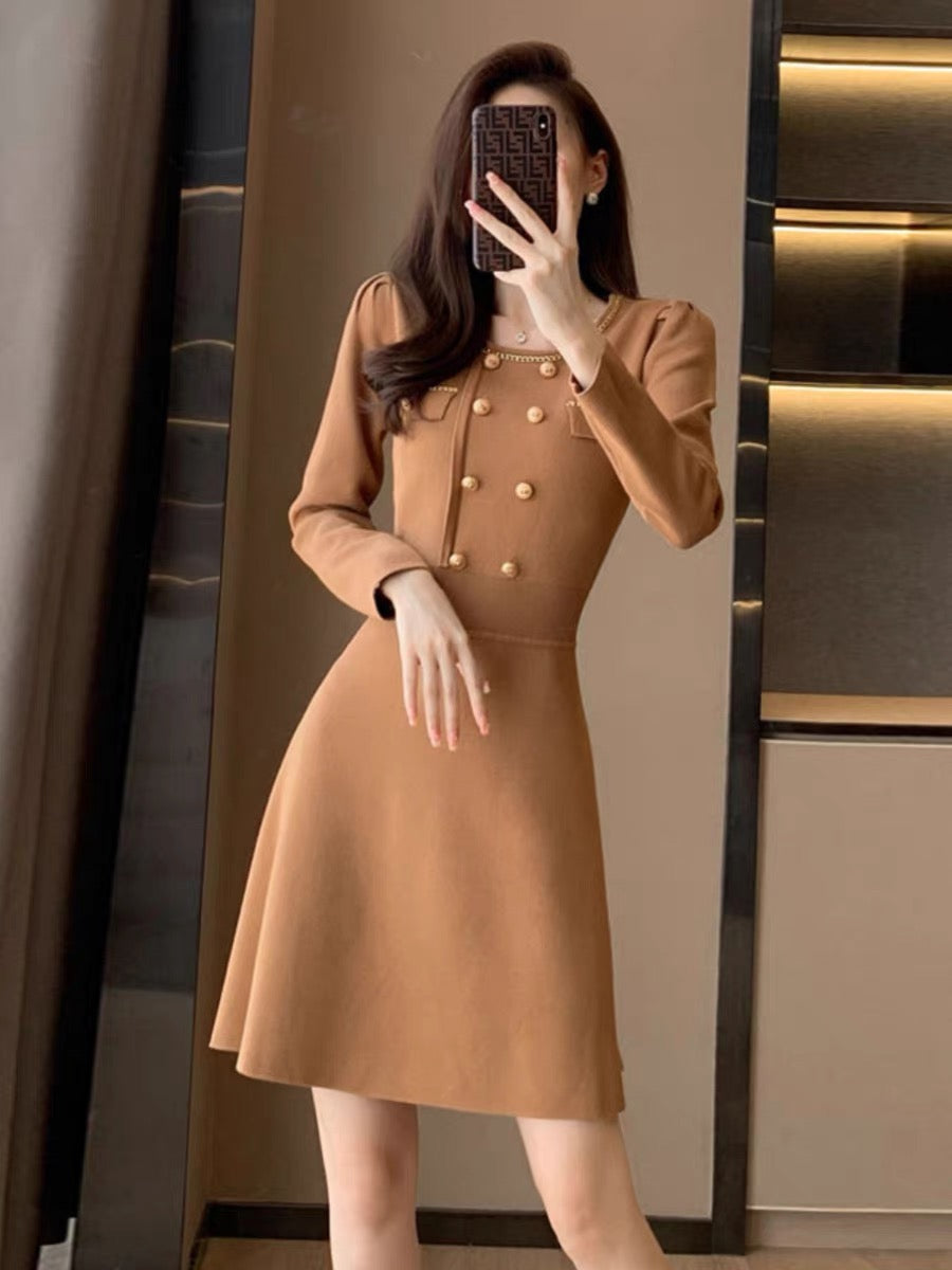 retro dress french knit Green Solid V-Neck Knitted MIDI Dress French Style Retro Sexy Deep Women's Knitted Dress 2022 Spring Autumn Waist Slimming Temperament Hepburnknitwear Dress - Women Sweater and Shein price