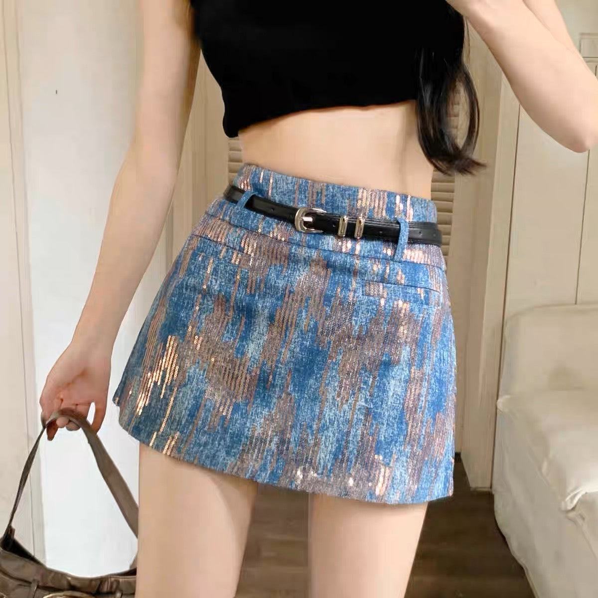 Retro small high-waisted denim skirt women's summer design sense niche slim slim all-match a-line short skirt