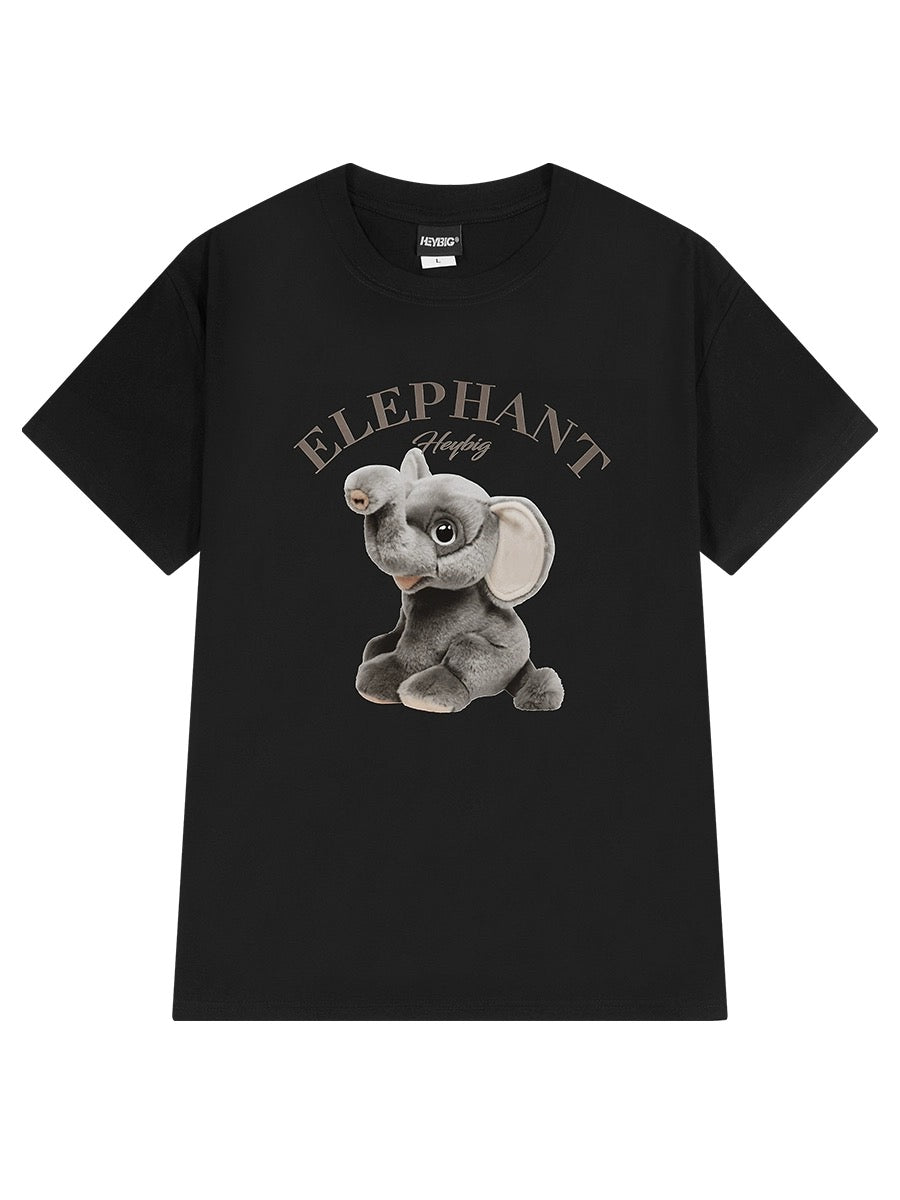 chic Hong Kong style elephant print pure cotton short-sleeved T-shirt for men and women loose Korean style new half-sleeved style age-reducing tops