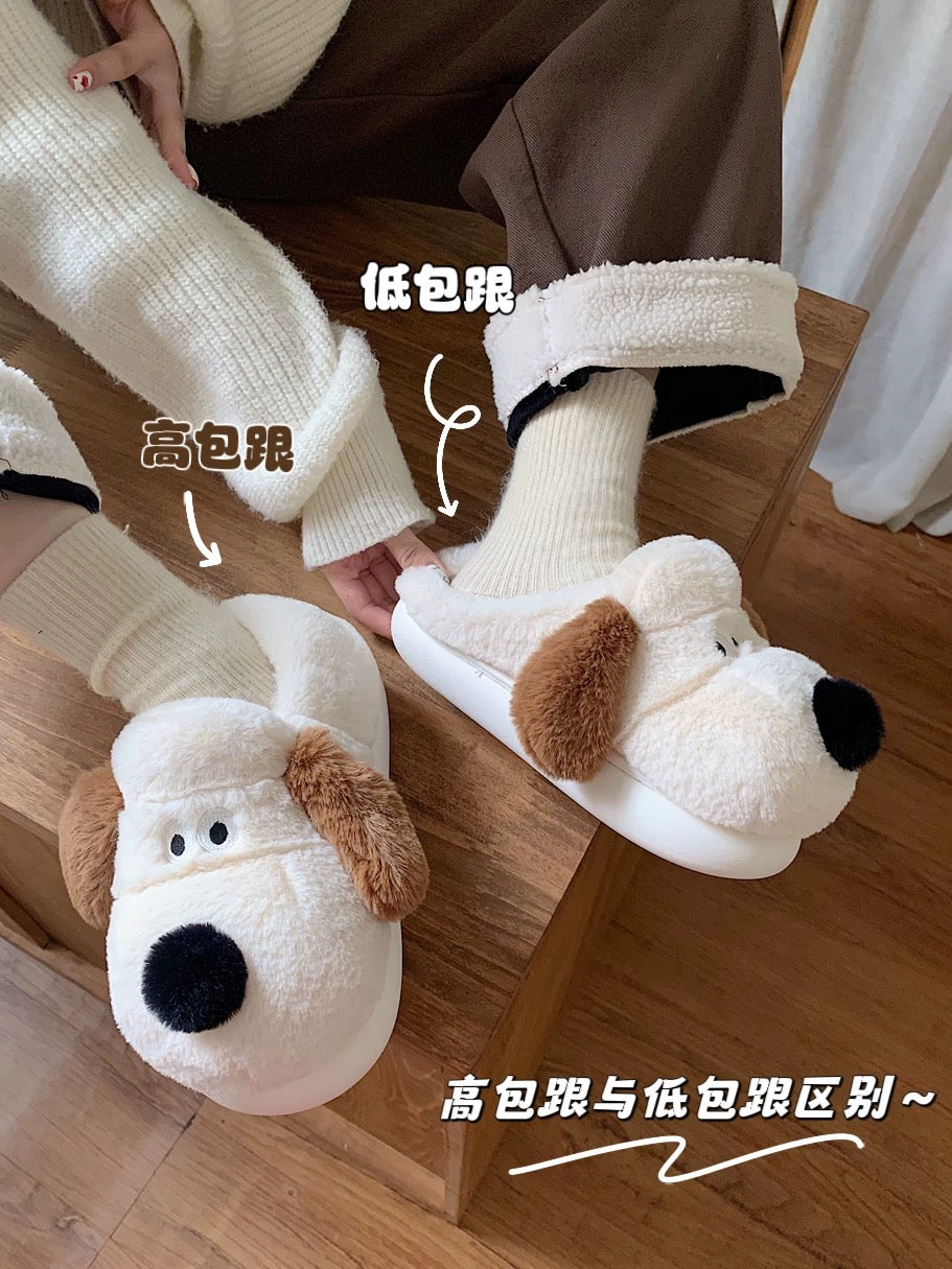 Thin strips Zhangmen dog cotton slippers couple winter men and women cute ins warm plush confinement shoes home cotton shoes