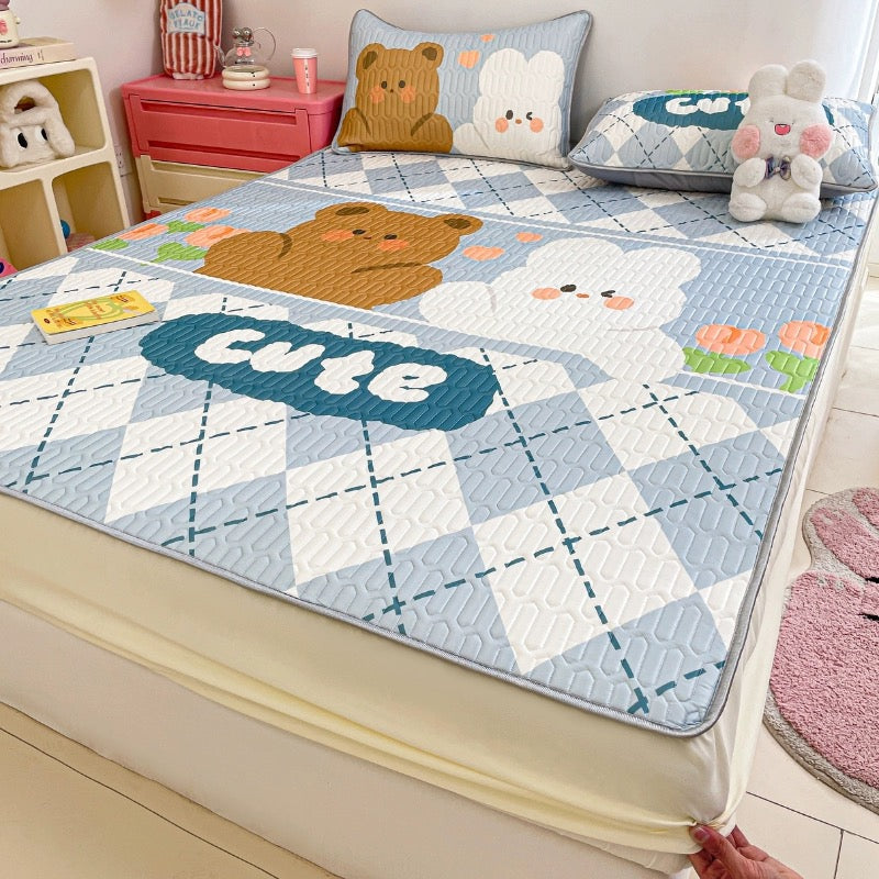 Summer ice silk latex cool mat three-piece bed sheet 2024 new dormitory single air conditioning soft mat machine washable