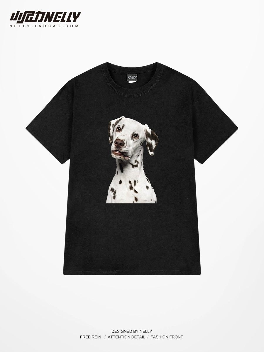 2024 heavyweight pure cotton T-shirts for men and women short-sleeved American retro Dalmatian print loose half-sleeved spring and summer clothes