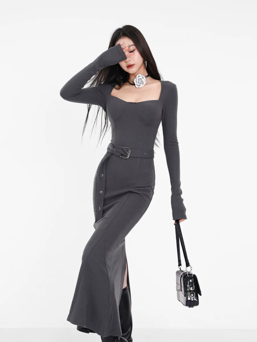Spring and Autumn Hot Girl Knitted Dress Slim-fitting Bottoming Slimming Tight Sweater Little Mom Fishtail Stepmother Hip Skirt