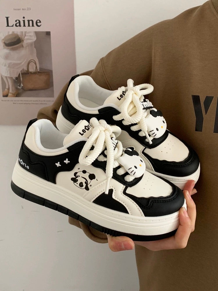 Spring original niche panda black and white ugly cute big head bread shoes women's thick bottom versatile casual student sneakers trend