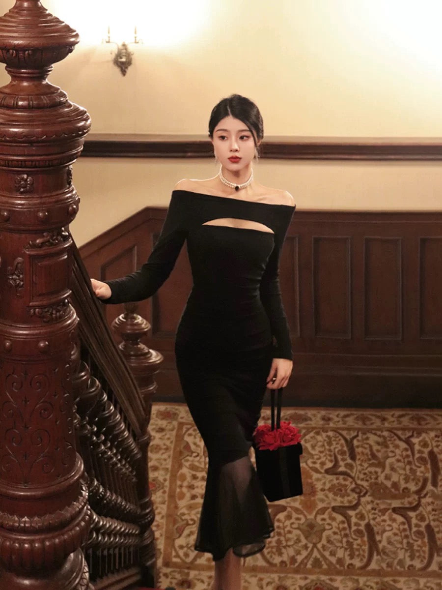 Thirteen and Little Black Knitted Dress Women's Autumn and Winter Sexy –  Lee Nhi Boutique