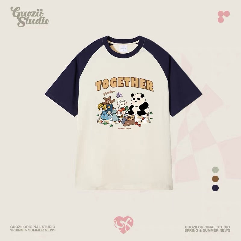 Guozii cute puppy raglan short-sleeved T-shirt female original design small oversize pure cotton top summer