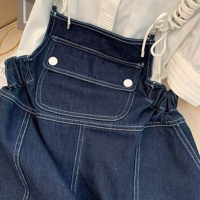 Fashion suit summer style 2023 new design sense niche white shirt + high waist thin suspender skirt two-piece set