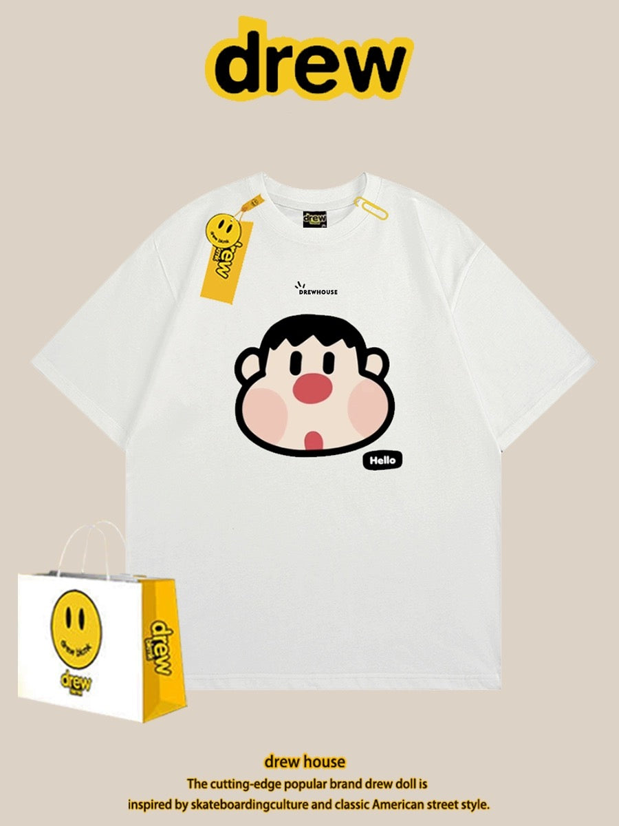 drew smiley face t-shirt short sleeves men and women summer ins European and American trendy brand super mario loose short sleeves versatile couple outfit