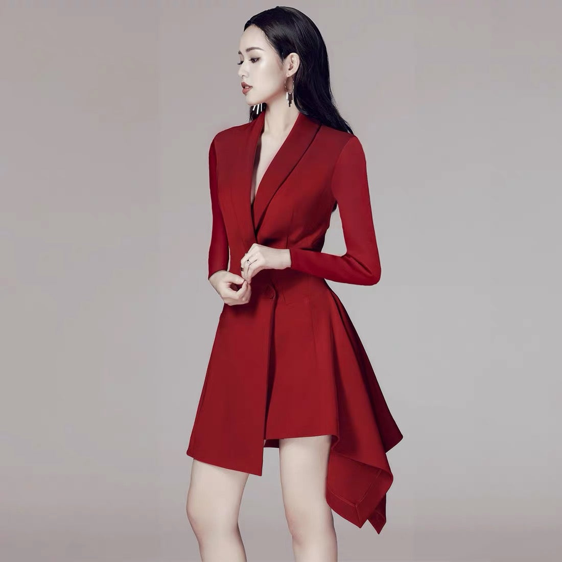 Red suit female mature style chic celebrity irregular small dress annu –  Lee Nhi Boutique