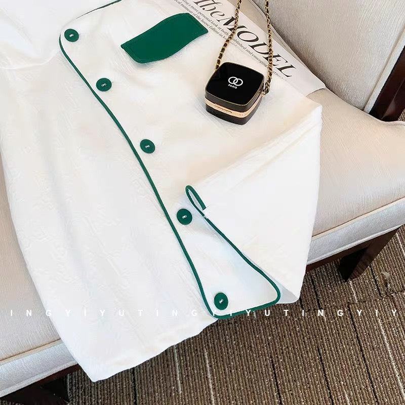 Chic and unique design, contrasting color casual dress, women's waist slimming, high-end, summer short skirt for small people