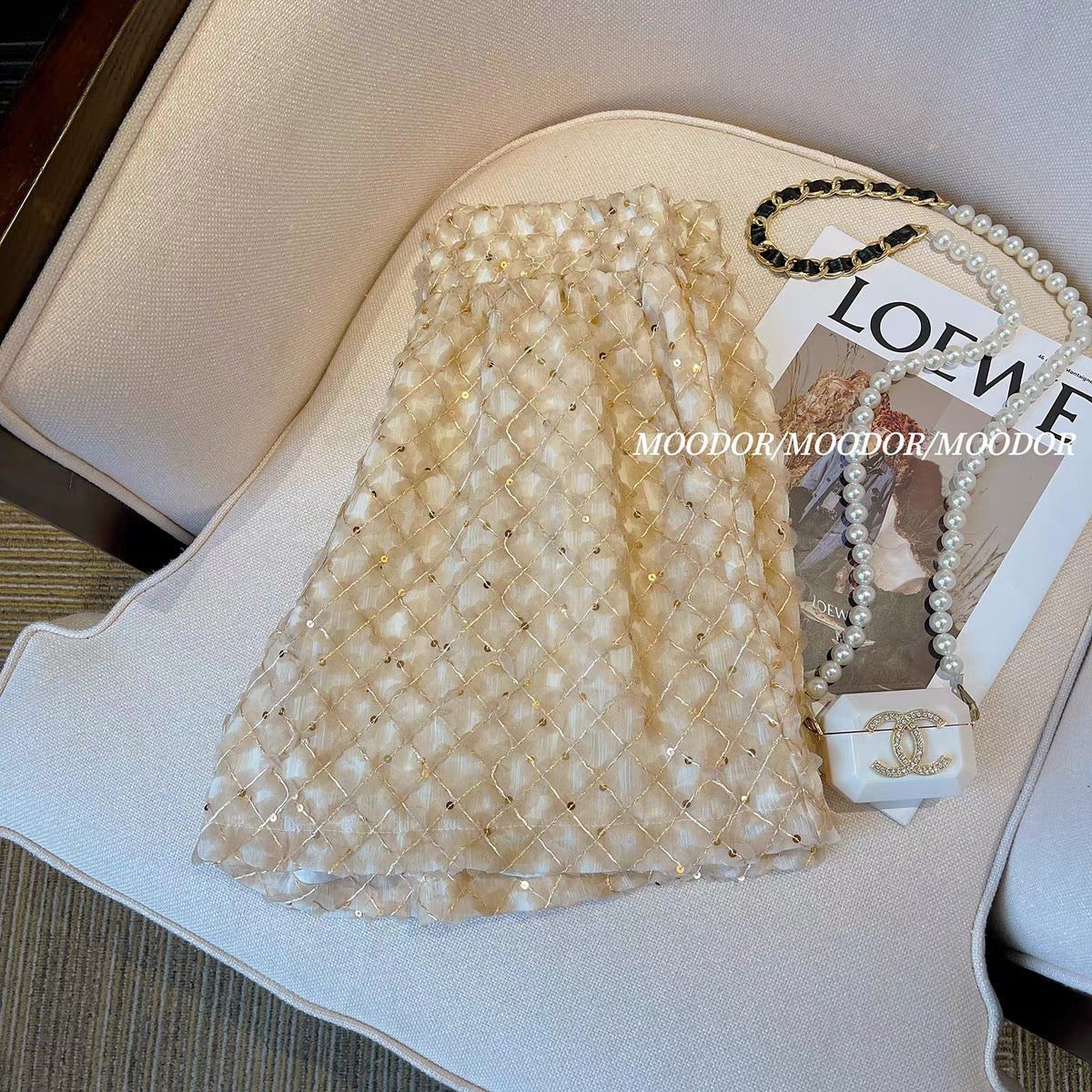 Xiaoxiangfeng sequined wide-leg shorts women's summer 2023 new small elastic waist slim high waist casual A-line pants