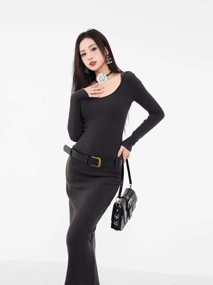 American knitted dress for spring, autumn and winter for small people, slim-fitting waistline, tight-fitting baby bottoming stepmother hip skirt