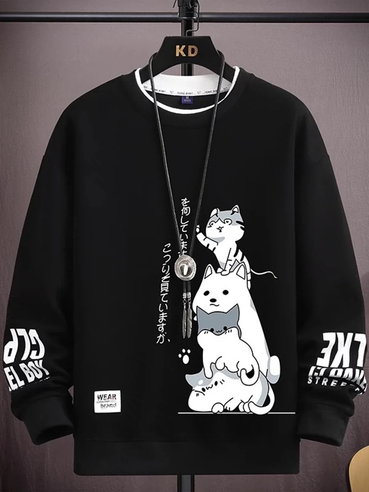Sweatshirt for boys, heavy cotton, autumn clothing, long-sleeved T-shirt for teenagers, plus velvet, autumn and winter loose round neck bottoming shirt