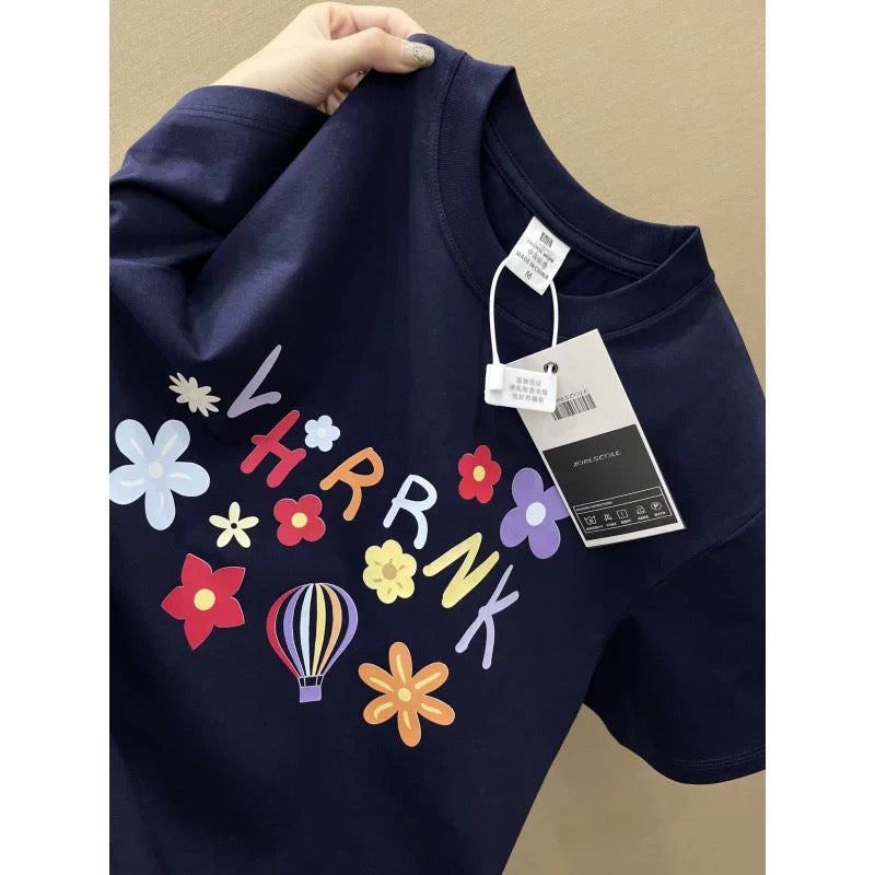 American style ins three bears printed cotton short-sleeved T-shirt men and women summer heavyweight all-match loose couple tops