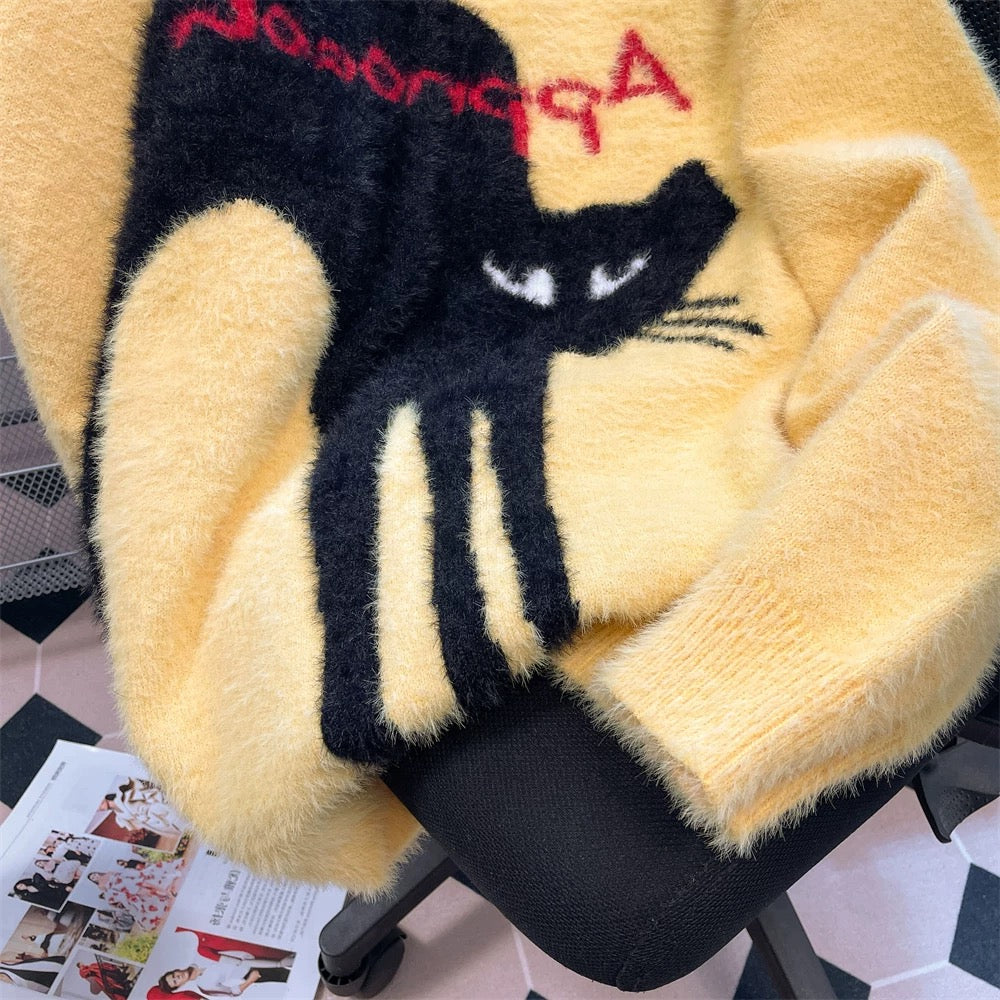 American style high-end and beautiful mink velvet cat sweater for men and women autumn and winter lazy small soft and sticky knitted top