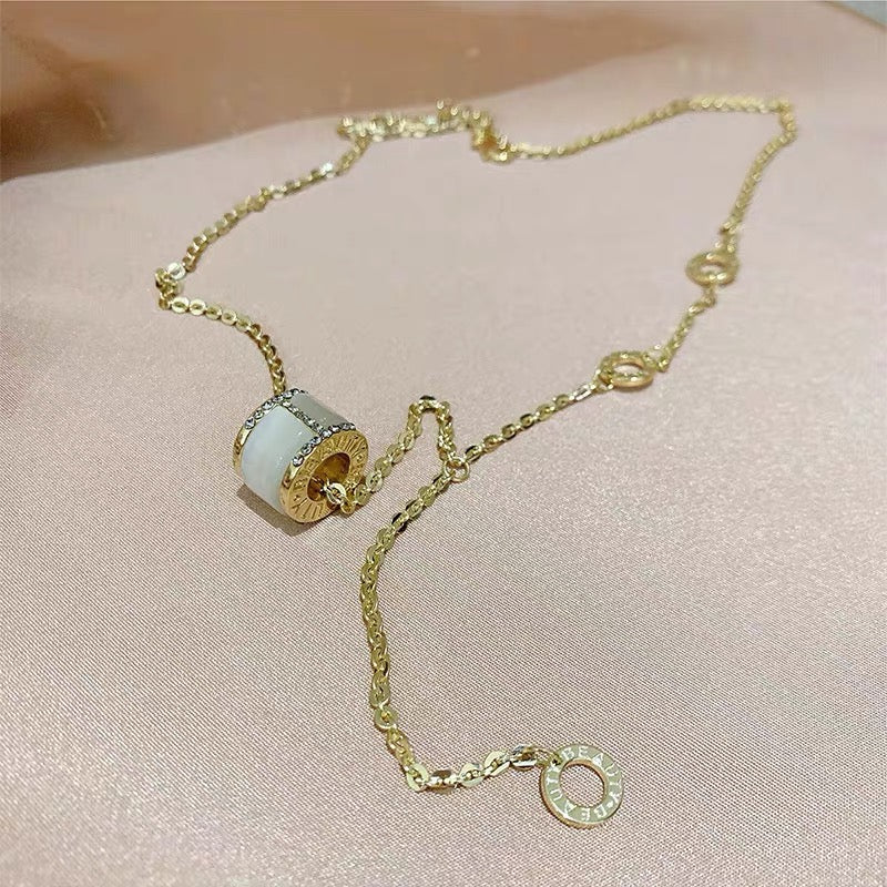 Real gold electroplating micro-inlaid zircon Korean fashion simple Roman numeral opal necklace net red necklace necklace female