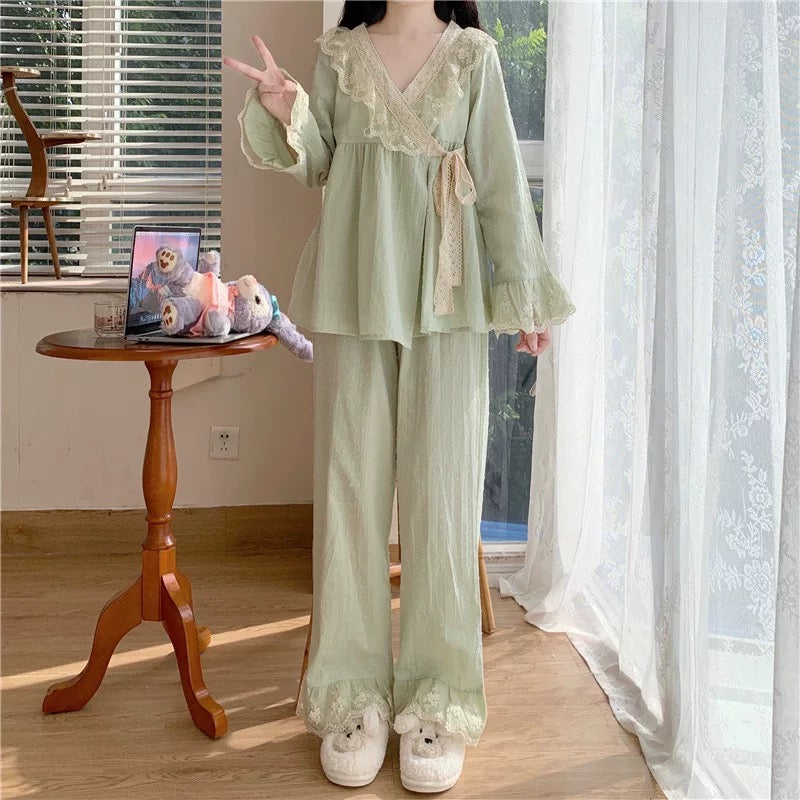 Long-sleeved suit pure cotton pajamas for women pure desire style 2023 new palace style home clothes two-piece set autumn women's style