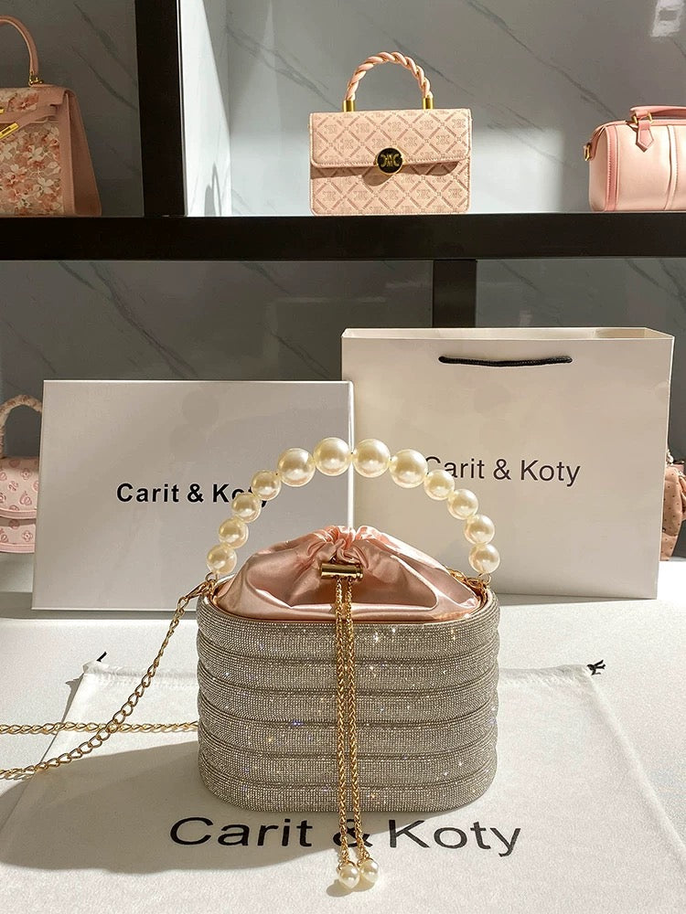 Carit Koty Fairy Pearl Full Diamond Handbag 2023 New French Niche Rhinestone Chain Banquet Bag