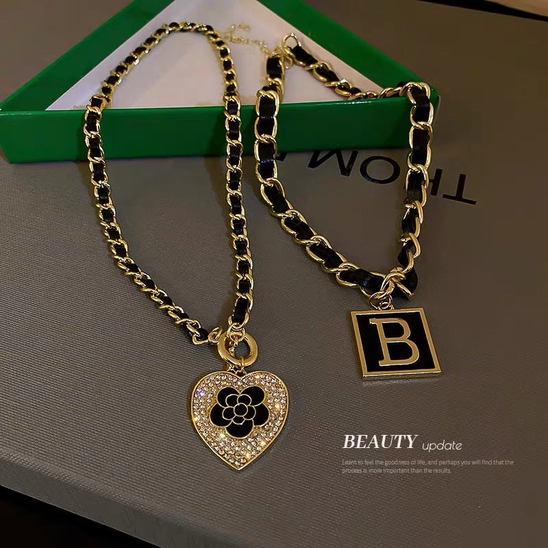 Korean Dongdaemun Letter B Square Leather Winding Chain Necklace Personality Temperament Clavicle Chain Net Red Necklace Female