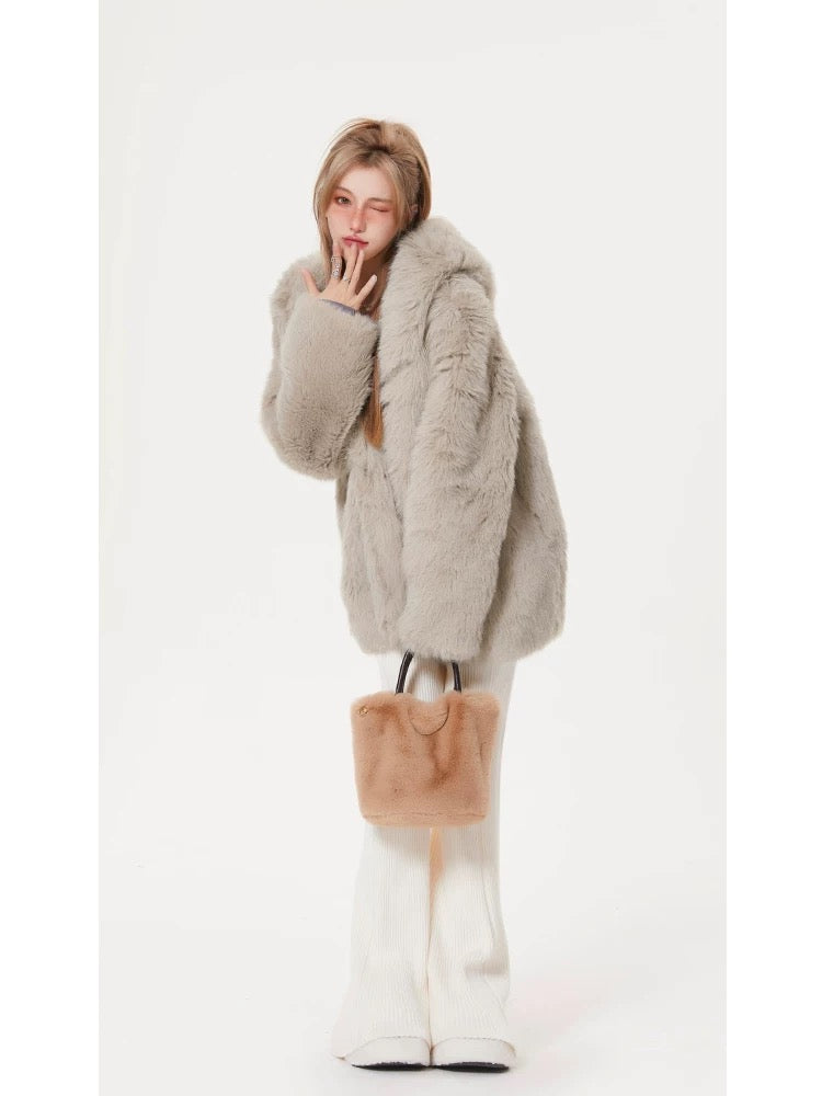 Mo Xinxin pink fur coat eco-friendly fur coat women's autumn and winter loose hottie hooded fur coat