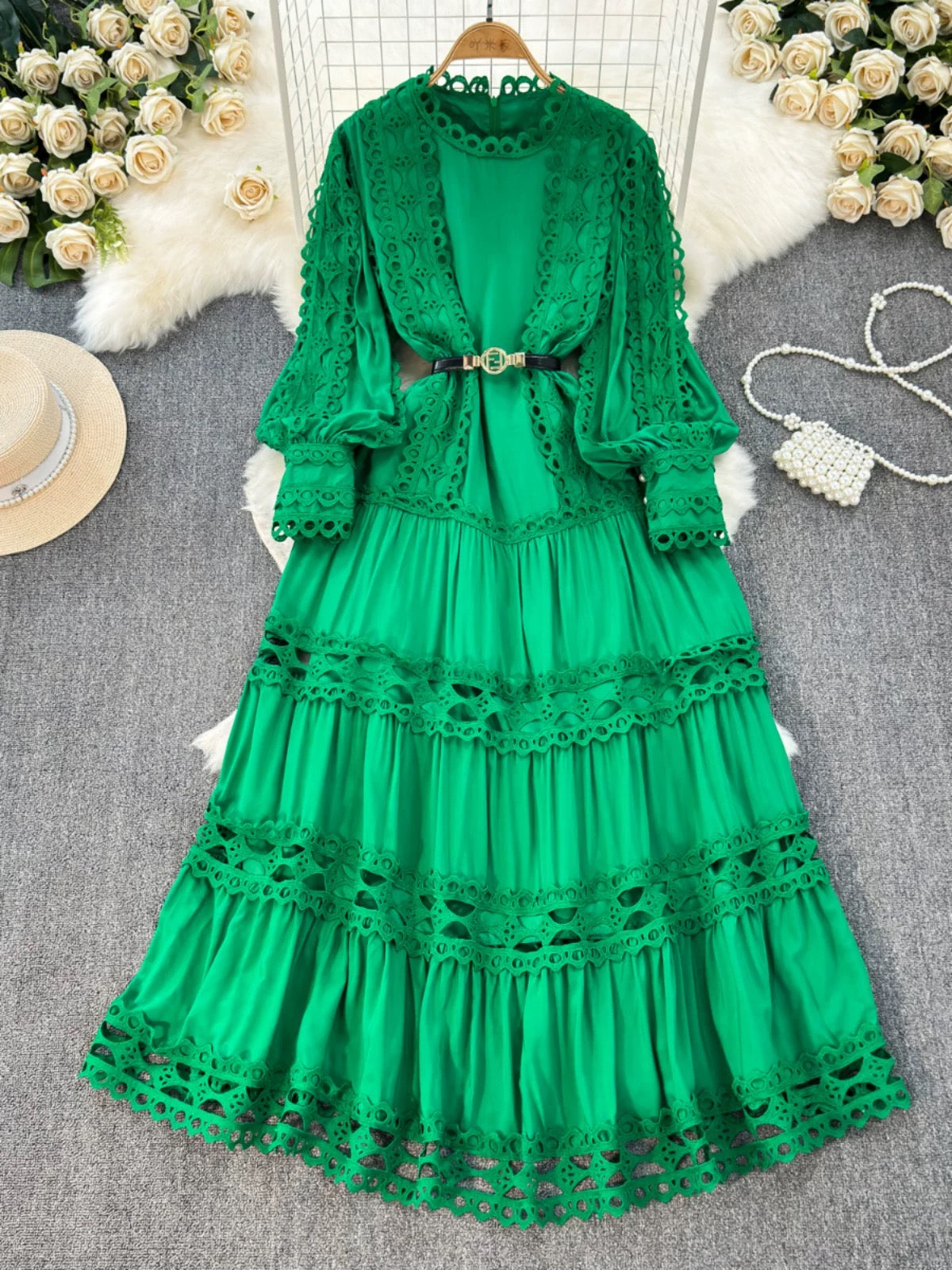 chinese dress ladies Palace style dress spring dress for women heavy hollow lace splicing s –  Lee Nhi Boutique