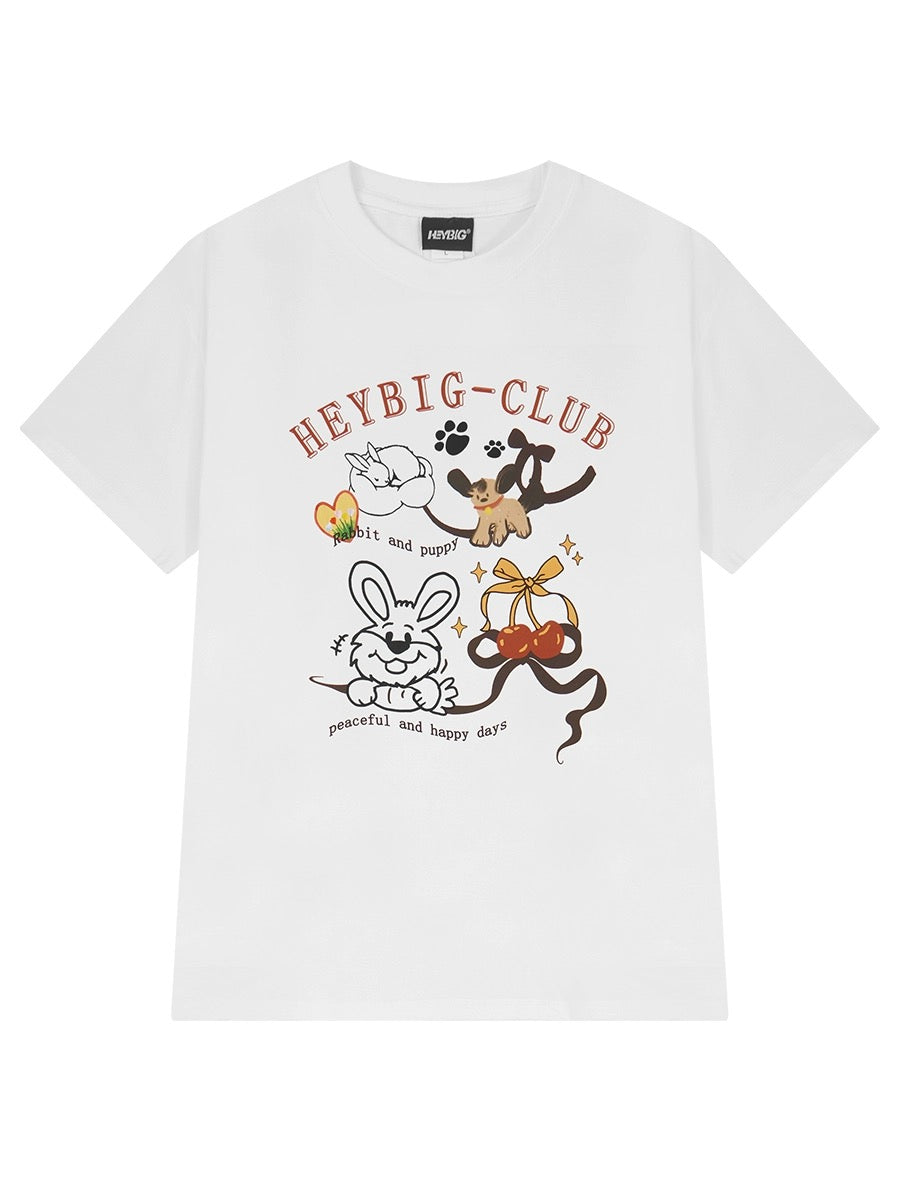 European and American high street vibe style cartoon short-sleeved T-shirts for men and women trendy brand loose oversize half-sleeved tops for summer