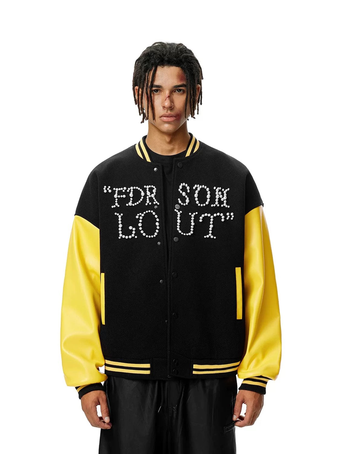 FDR official store badge stitching contrast color quilted baseball jacket men and women autumn and winter American heavy loose jacket
