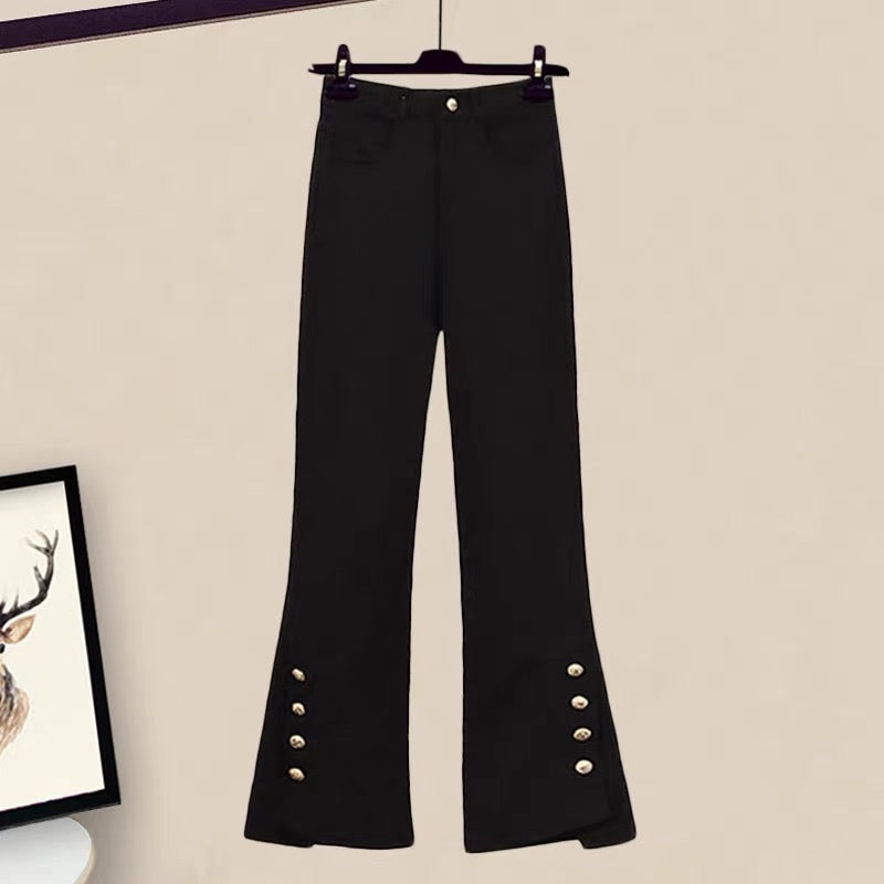 Autumn small dress navy collar pants flared casual pants college style suit 2023 new women's autumn two-piece set