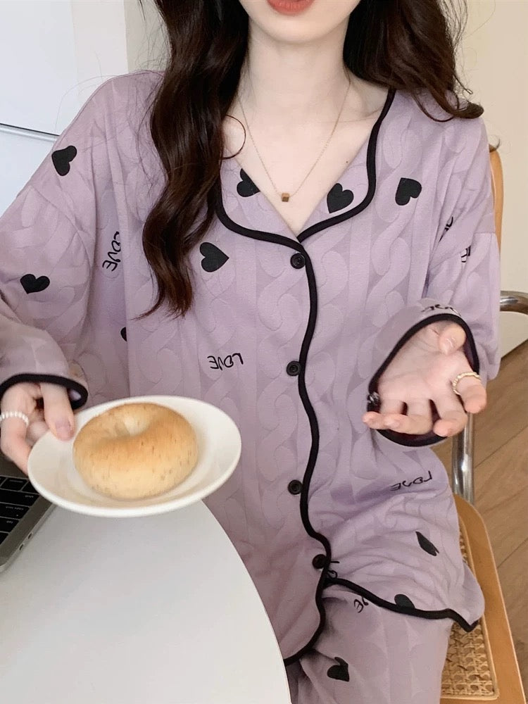 Pajamas for Women Autumn Cardigan Long Sleeves with Breast Pads 2023 New Women's Spring and Autumn Thin Purple Home Clothes Set