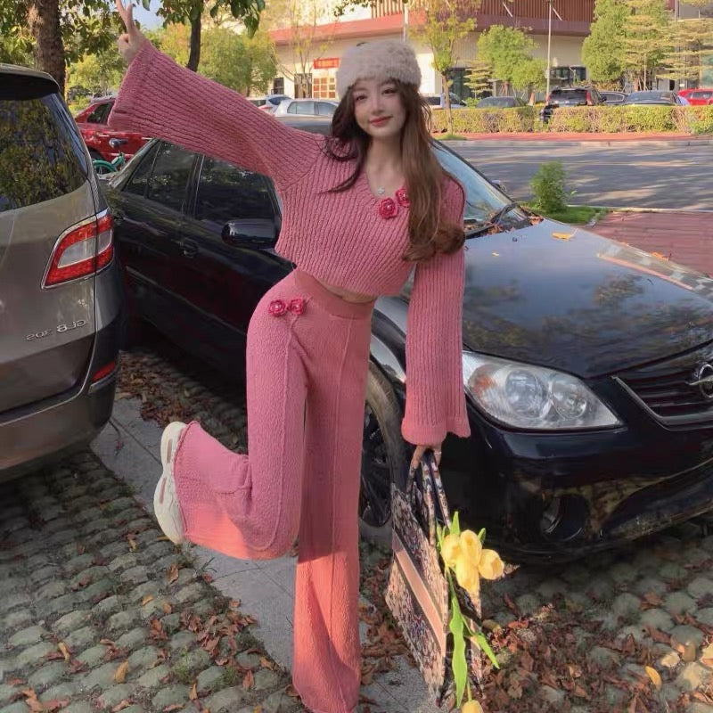 Autumn and winter casual fashion chci pink internet celebrity street sweater trousers two-piece suit women's 2022 new style (5511)