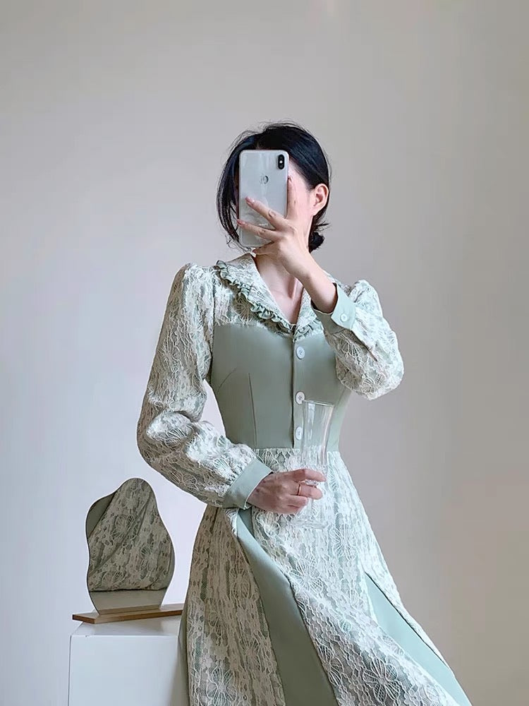 2023 Autumn New Women's Skirt French Waist Slimming Temperament Reducing Age Small Fresh Lace Dress Long Skirt