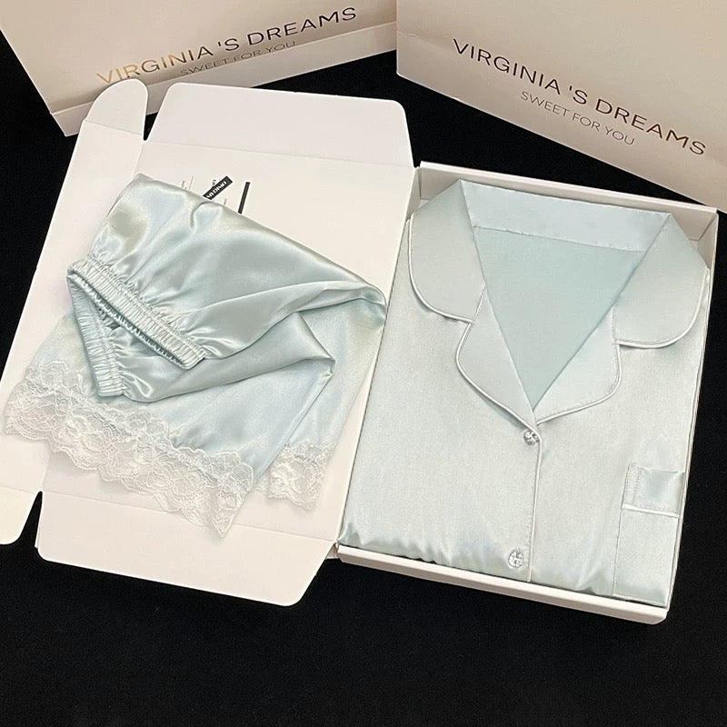 2024 new ice silk pajamas women's short-sleeved summer thin silk can be worn outside home clothes suit spring and summer