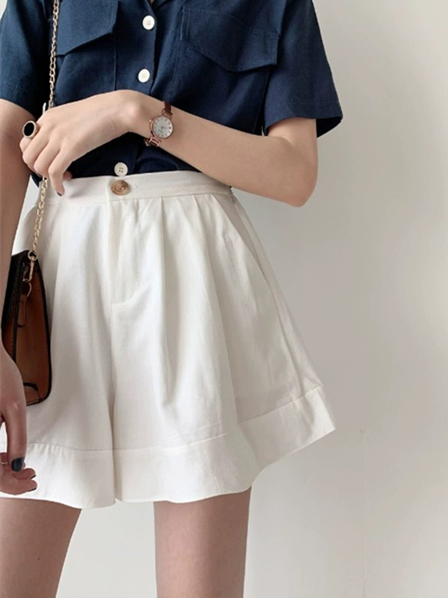 Warmo versatile a-line cotton and linen work shorts high-waisted 2024 summer white casual pants slimming wide-leg pants skirts for women