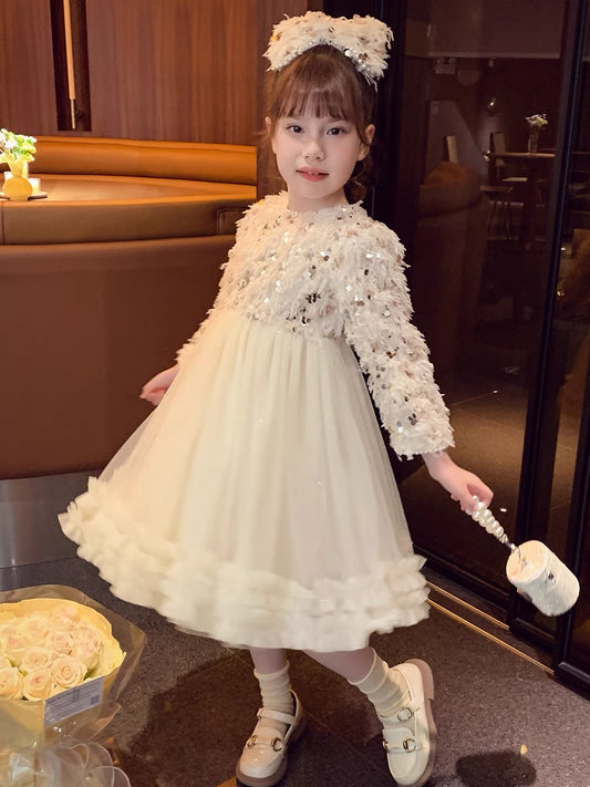 Girls Dress Autumn 2023 New Style Children's Mesh Princess Dress Little Girl Internet Celebrity Tassel Dress Dress