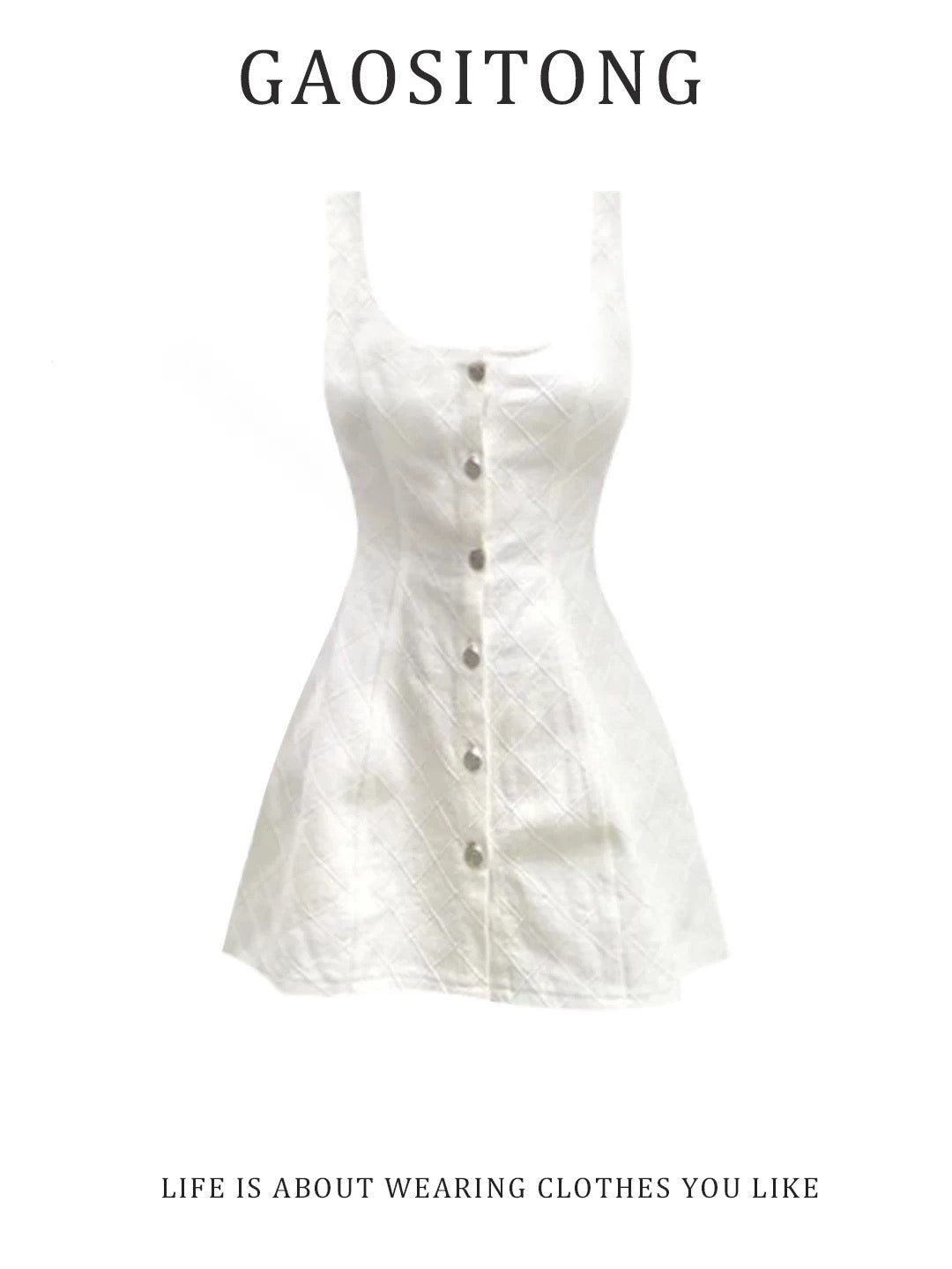 GAOSITONG Women's Summer 2026 French-style Square-neck Sleeveless A-line Mini Dress with Diamond Pattern – Slim-fitting & Flattering
