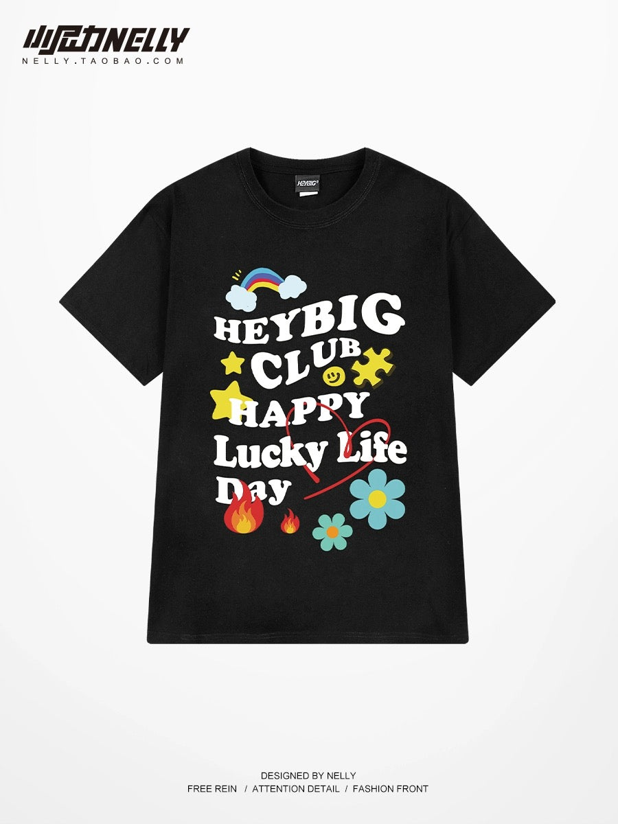 Summer dopamine letter printed short-sleeved T-shirt for men and women loose trend 2024 new half-sleeved T-shirt pure cotton top