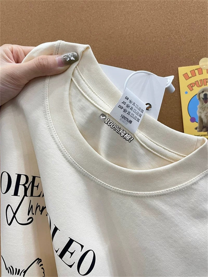 American style ins three bears printed cotton short-sleeved T-shirt men and women summer heavyweight all-match loose couple tops