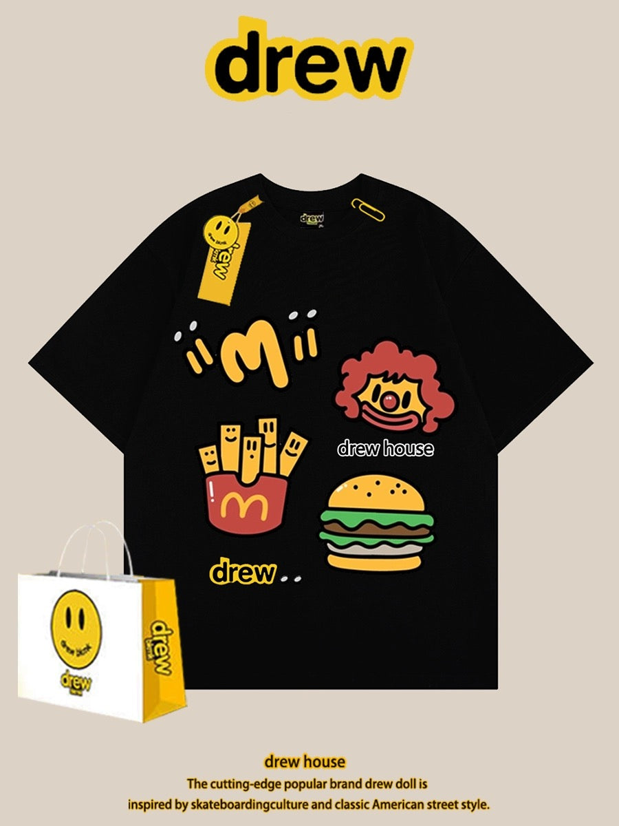 drew smiley face t-shirt short sleeves men and women summer ins European and American trendy brand super mario loose short sleeves versatile couple outfit