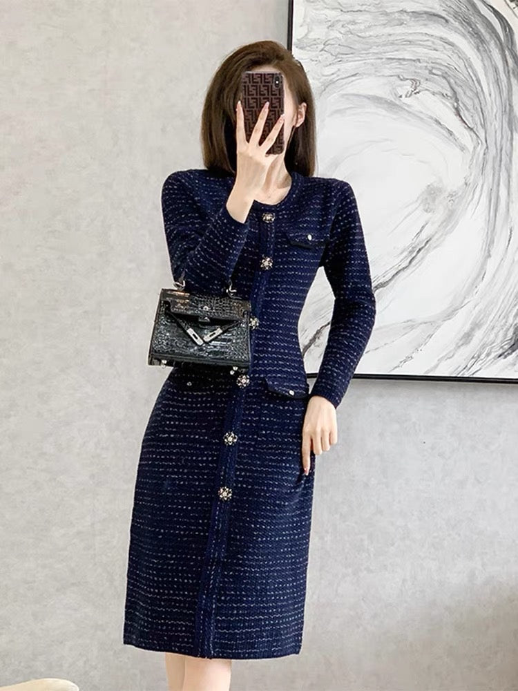 Autumn 2023 new temperament slim knitted dress French retro red western style mid-length hip skirt D7795
