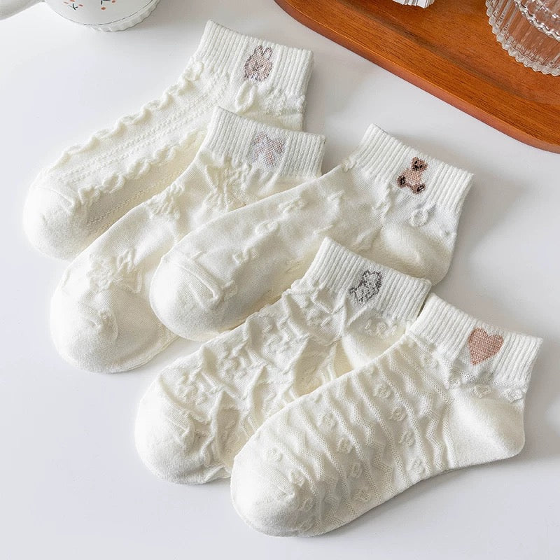 Socks women summer mesh breathable short socks women white Korean cartoon boat socks women low top sports college style all-match