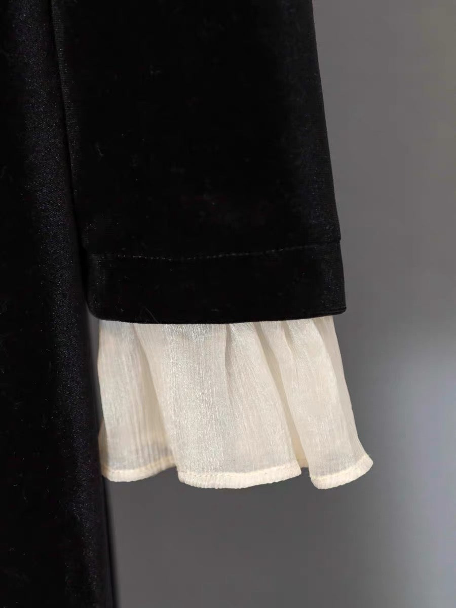 Miss DG high-end black dress 2023 autumn and winter v-neck bow design slimming skirt (D0685)