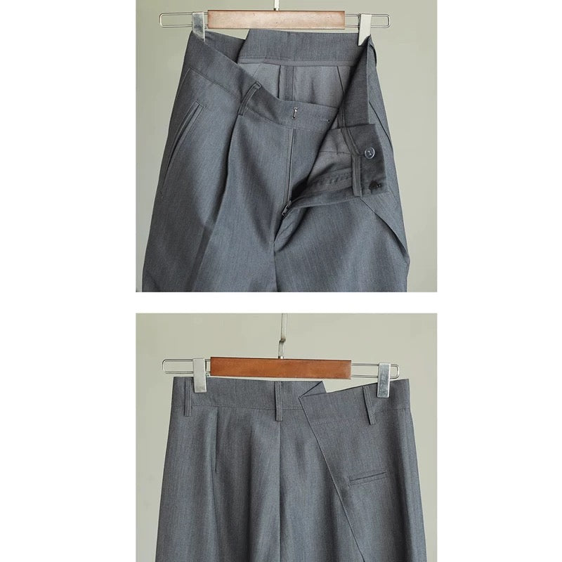 YUYUYAN autumn and winter design suit wide-leg pants women's high-waist drape old money style straight floor-length trousers gray