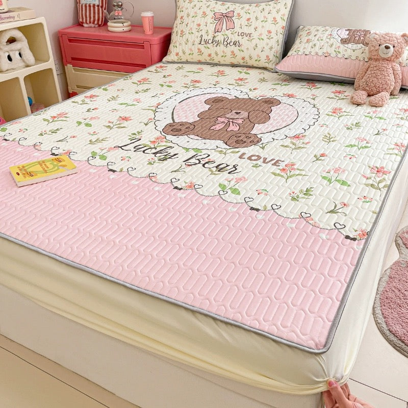 Summer ice silk latex cool mat three-piece bed sheet 2024 new dormitory single air conditioning soft mat machine washable