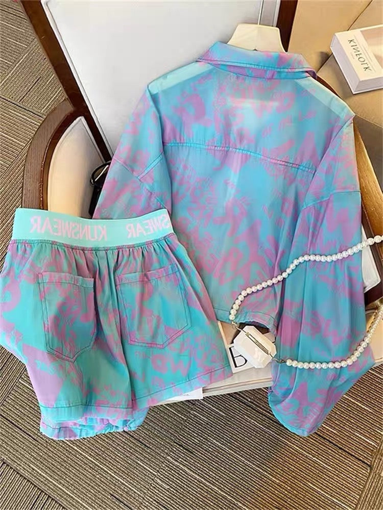 High-end dopamine wear a set of men's and women's summer thin section fashion casual sunscreen shorts two-piece suit